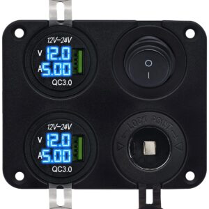 ProRide 12V USB Autolader 2 Poort - Schakelaar en 12V Sigaretten stopcontact - Vierkant inbouw paneel