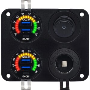 ProRide 12V USB Autolader 4 Poorten - QC3.0 - Schakelaar en 12V Sigaretten stopcontact - Vierkant inbouw paneel