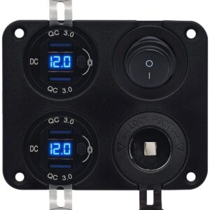 ProRide 12V USB Autolader 4 Poorten - QC3.0 - Schakelaar en 12V Sigaretten stopcontact - Vierkant inbouw paneel