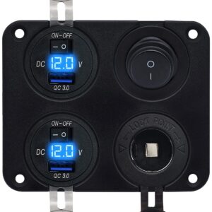 ProRide 12V USB Autolader 2 Poort - 5V/2.4A - Schakelaar en 12V Sigaretten stopcontact - Vierkant inbouw paneel