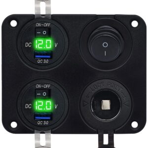 ProRide 12V USB Autolader 2 Poort - 5V/2.4A - Schakelaar en 12V Sigaretten stopcontact - Vierkant inbouw paneel