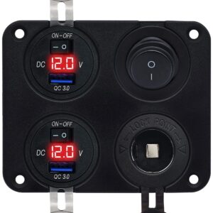 ProRide 12V USB Autolader 2 Poorten - Schakelaar en 12V Sigaretten stopcontact - Vierkant inbouw paneel