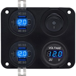 ProRide 12V USB Autolader 6 Poorten - QC3.0 - Voltmeter en Schakelaar - Vierkant inbouw paneel