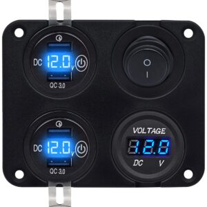 ProRide 12V USB Autolader 4 Poorten - QC3.0 - Voltmeter en Schakelaar - Vierkant inbouw paneel