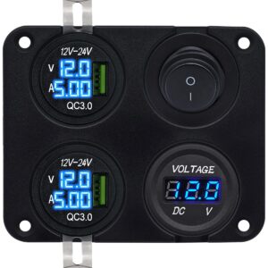 ProRide 12V USB Autolader 2 Poort - Voltmeter en Schakelaar - Vierkant inbouw paneel