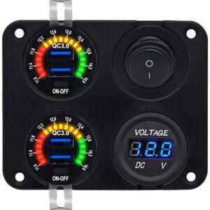 ProRide 12V USB Autolader 4 Poorten - QC3.0 - Voltmeter en Schakelaar - Vierkant inbouw paneel
