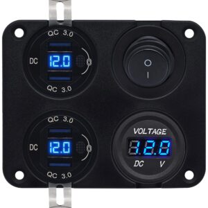 ProRide 12V USB Autolader 4 Poorten - QC3.0 - Voltmeter en Schakelaar - Vierkant inbouw paneel