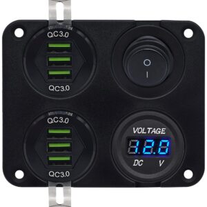 ProRide 12V USB Autolader 6 Poorten - QC3.0 - Voltmeter en Schakelaar - Vierkant inbouw paneel