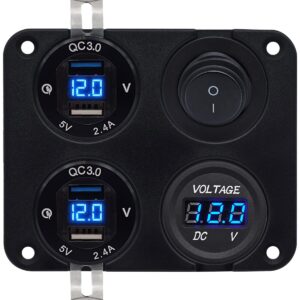 ProRide 12V USB Autolader 4 Poorten - 5V/2.4A - Voltmeter en Schakelaar - Vierkant inbouw paneel