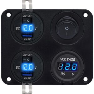 ProRide 12V USB Autolader 2 Poort - 5V/2.4A - Voltmeter en Schakelaar - Vierkant inbouw paneel