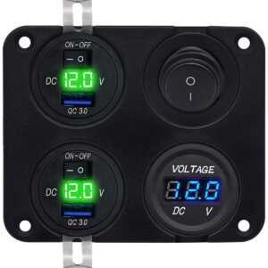 ProRide 12V USB Autolader 2 Poort - 5V/2.4A - Voltmeter en Schakelaar - Vierkant inbouw paneel