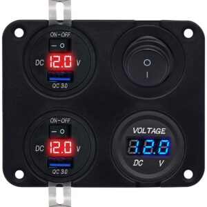 ProRide 12V USB Autolader 2 Poorten - Voltmeter en Schakelaar - Vierkant inbouw paneel
