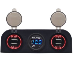 ProRide 12V USB Autolader 4 Poorten - 5V/2.1A - P12579 - Drievoudig opbouw paneel met Voltmeter