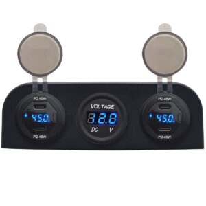 ProRide 12V USB C Autolader 4 Poorten - 45W/QC3.0 - P19184 - Drievoudig opbouw paneel met Voltmeter