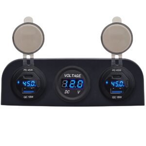 ProRide 12V USB Autolader 3 Poorten - 45W/QC3.0 - P19181 - Drievoudig opbouw paneel met Voltmeter