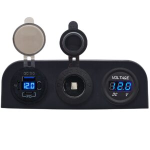 ProRide 12V USB Autolader 3 Poorten - QC3.0 - Voltmeter en 12V/24V Sigarettenplug - Drievoudig opbouw paneel