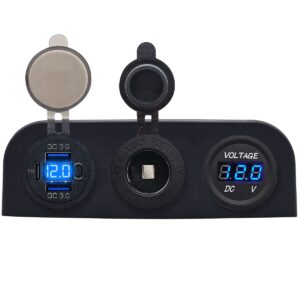 ProRide 12V USB Autolader 3 Poorten - QC3.0 - Voltmeter en 12V/24V Sigarettenplug - Drievoudig opbouw paneel