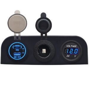 ProRide 12V USB Autolader 2 Poorten - 65W/QC3.0 - Voltmeter en 12V/24V Sigarettenplug - Drievoudig opbouw paneel