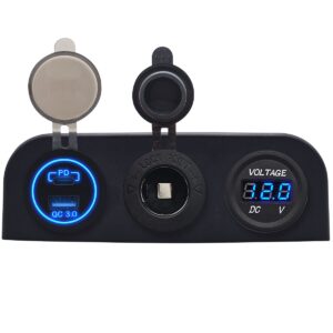 ProRide 12V USB Autolader 2 Poorten - QC3.0 - Voltmeter en 12V/24V Sigarettenplug - Drievoudig opbouw paneel