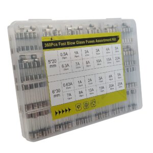 Glaszekeringen set 360 stuks F(snel) - 180x 5x20mm 0.5/20A - 180x 6x30mm 0.63A/25A - Assortimentdoos