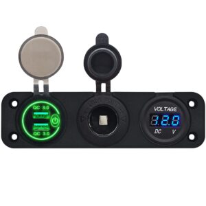 ProRide 12V USB Autolader 2 Poorten - QC3.0 - Voltmeter en 12V/24V Sigarettenplug - Drievoudig inbouw