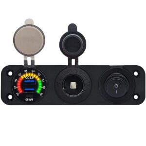 ProRide 12V USB Autolader 2 Poorten - QC3.0 - Drievoudig inbouw paneel - Sigaretten stopcontact en Schakelaar