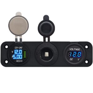 ProRide 12V USB Autolader 1 Poort - Voltmeter en 12V/24V Sigarettenplug - Drievoudig inbouw