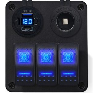 ProRide Schakelpaneel 12V voor Auto/Boot - USB C Lader 3 poorten met Sigaretten stopcontact - QC3.0 - 3 schakelaars