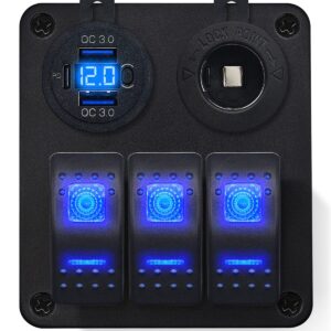 ProRide Schakelpaneel 12V voor Auto/Boot - USB C Lader 3 poorten met Sigaretten stopcontact - QC3.0 - 3 schakelaars