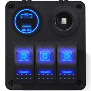 ProRide Schakelpaneel 12V voor Auto/Boot - USB Lader 2 poorten met Sigaretten stopcontact - QC3.0 - 3 schakelaars
