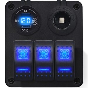 ProRide Schakelpaneel 12V voor Auto/Boot - USB Lader 2 poorten met Sigaretten stopcontact - QC3.0 - 3 schakelaars