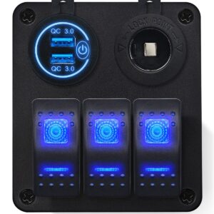 ProRide Schakelpaneel 12V voor Auto/Boot - USB Lader 2 poorten met Sigaretten stopcontact - QC3.0 - 3 schakelaars