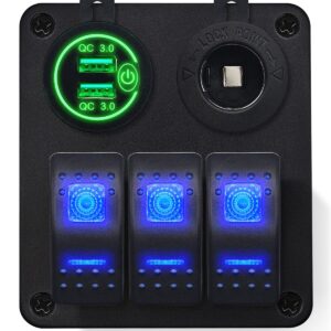 ProRide Schakelpaneel 12V voor Auto/Boot - USB Lader 2 Poorten met Sigaretten stopcontact - QC3.0 - PUSB1QC-G - 3 schakelaars