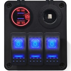 ProRide Schakelpaneel 12V voor Auto/Boot - USB Lader 2 Poorten met Sigaretten stopcontact - QC3.0 - PUSB1QC-R - 3 schakelaars