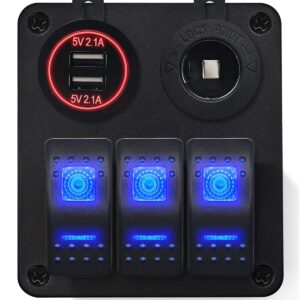 ProRide Schakelpaneel 12V voor Auto/Boot - USB Lader 2 Poorten met Sigaretten stopcontact - 5V/2.1A - 3 schakelaars