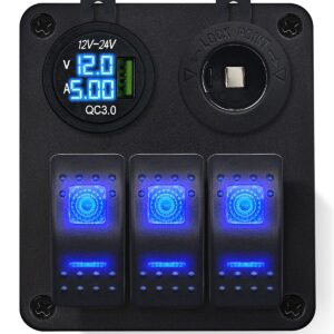 ProRide Schakelpaneel 12V voor Auto/Boot - USB Lader met Voltmeter/Ampèremeter - QC3.0 - 3 schakelaars