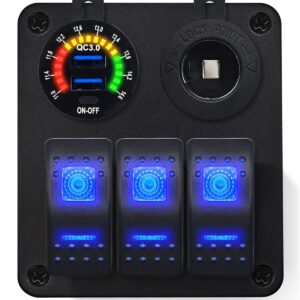 ProRide Schakelpaneel 12V voor Auto/Boot - USB Lader 2 Poorten met Sigaretten stopcontact - QC3.0 - 3 schakelaars
