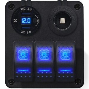ProRide Schakelpaneel 12V voor Auto/Boot - USB Lader 2 Poorten met Sigaretten stopcontact - QC3.0 - DS2120B - 3 schakelaars
