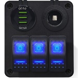 ProRide Schakelpaneel 12V voor Auto/Boot - USB Lader 3 Poorten met Sigaretten stopcontact - QC3.0 - DS2085B - 3 schakelaars