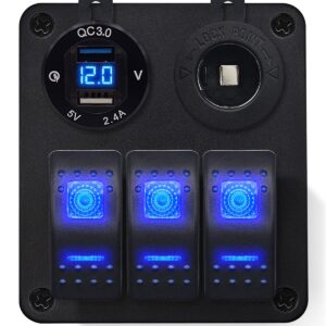 ProRide Schakelpaneel 12V voor Auto/Boot - USB Lader 2 Poorten met Sigaretten stopcontact - 5V/2.4A - DS2114B - 3 schakelaars