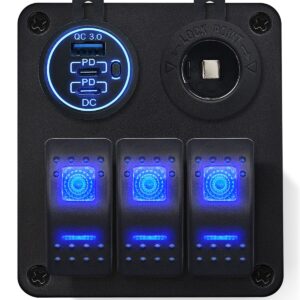 ProRide Schakelpaneel 12V voor Auto/Boot - USB/USB C Lader 3 Poorten met Sigaretten stopcontact - QC3.0 - 3 schakelaars
