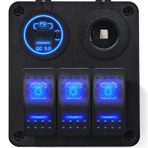 ProRide Schakelpaneel 12V voor Auto/Boot - USB/USB C Lader 2 Poorten met Sigaretten stopcontact - QC3.0 - 3 schakelaars