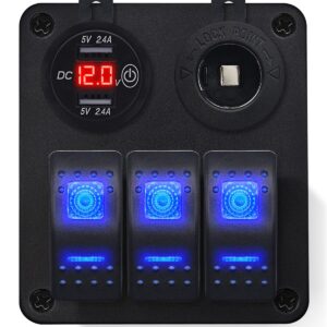 ProRide Schakelpaneel 12V voor Auto/Boot - USB Lader 2 Poorten met Sigaretten stopcontact - 5V/2.4A - 3 schakelaars