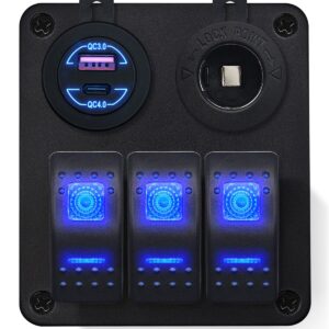 ProRide Schakelpaneel 12V voor Auto/Boot - USB Lader 2 Poorten met Sigaretten stopcontact- QC4.0 - 3 schakelaars