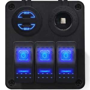 ProRide Schakelpaneel 12V voor Auto/Boot - USB C Lader 2 Poorten met Sigaretten stopcontact - 30W/QC4.0 - 3 schakelaars