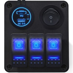 ProRide Schakelpaneel 12V voor Auto/Boot - USB C Lader 2 poorten met Schakelaar - 65W/QC3.0 - 3 schakelaars