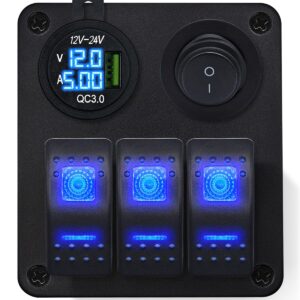 ProRide Schakelpaneel 12V voor Auto/Boot - USB Lader met Voltmeter/Ampèremeter - QC3.0 - 3 schakelaars