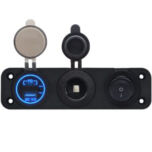 ProRide 12V USB Autolader 2 Poorten - QC3.0 - Drievoudig inbouw paneel - Sigaretten stopcontact en Schakelaar