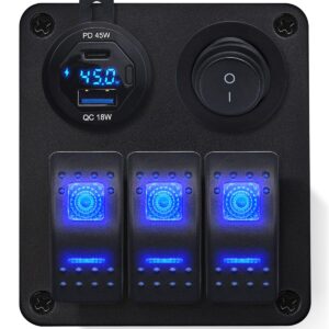 ProRide Schakelpaneel 12V voor Auto/Boot - USB/USB C Lader 2 Poorten met Wattagemeter - 45W - QC3.0 - 3 schakelaars
