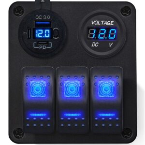 ProRide Schakelpaneel 12V voor Auto/Boot - USB C Lader 3 poorten met Voltmeter - QC3.0 - 3 Schakelaars